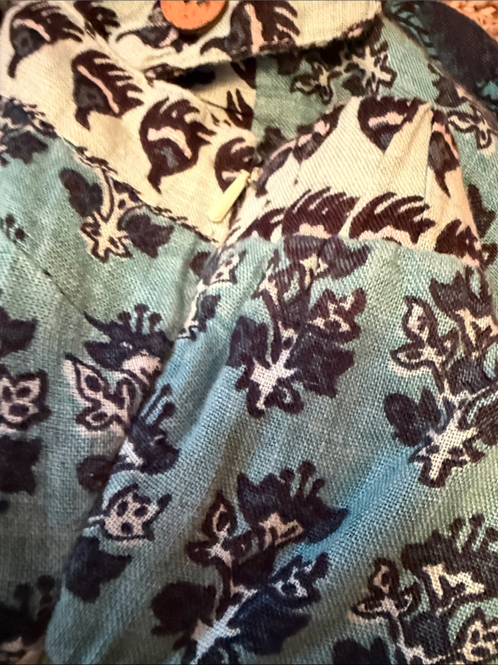 Faherty Teal and Navy Printed Linen Maxi Dress - Picture 5 of 6